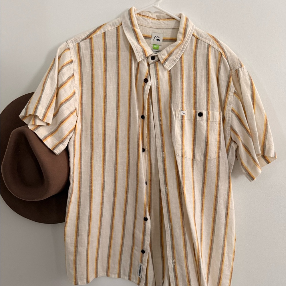 Quicksilver Linen Blend Striped Casual Men's Shirt